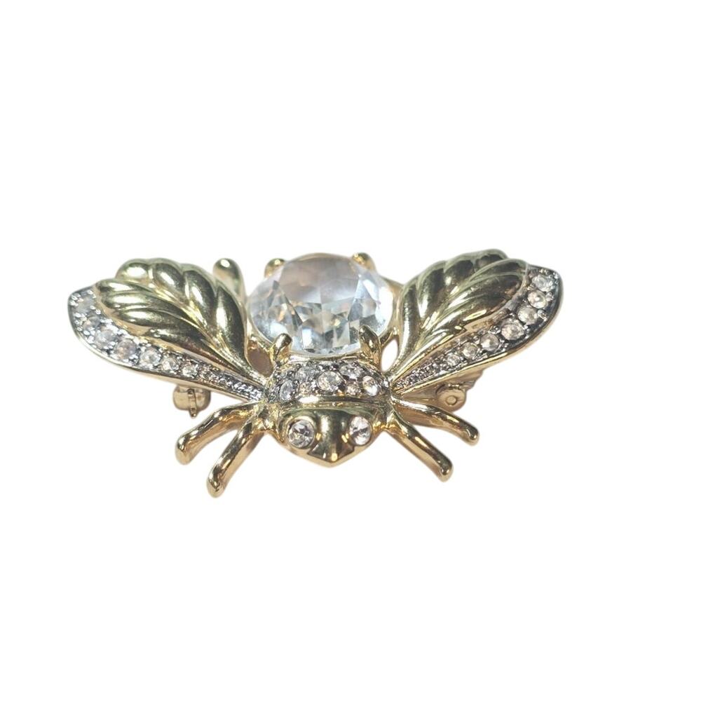 Crystal Bee Brooch Pin Large Clear Faceted Stone Rhinestone Wings Insect Jewelry